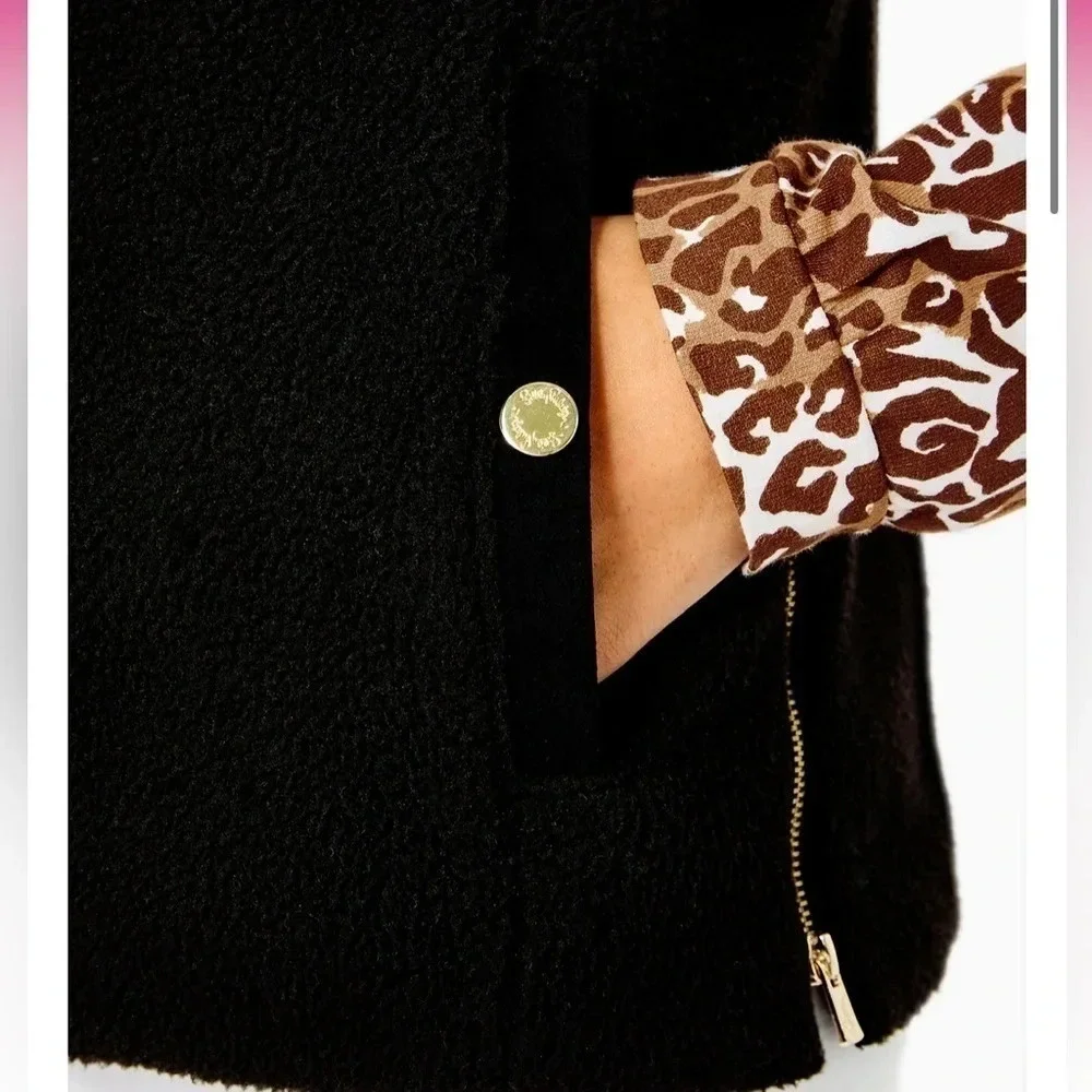 Lilly Pulitzer Vest Womens XXS Black Skyden Reversible Golf Suede Sherpa Sporty - Picture 4 of 15